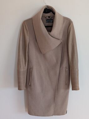 Rudsak Taplin Wool & Lamb Leather Moto Wrap Coat Beige Taupe Dove Small